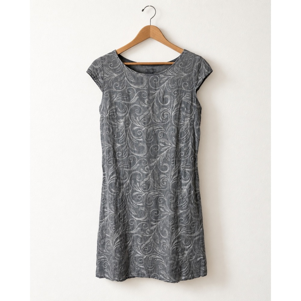 Lina Tomei Embroidered Linen Shift Dress Women Medium Grey Italy Lagenlook